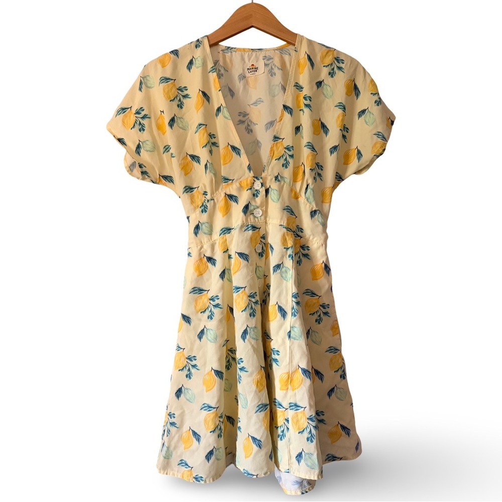 Marine Layer Camila Mini Dress Lemon Print Sz XS